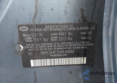 2017 Hyundai Sonata Sport z USA, uszkodzony, nr VIN 5NPE34AF2HH448682